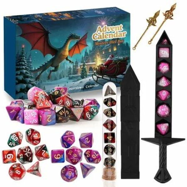 Christmas Advent Calendar 2025,Mystery DND Dice Set Vacation Advent Calendar 24 Days,Surprise D&D Gifts,Suitable for Dungeons and Dragons RPG,MTG