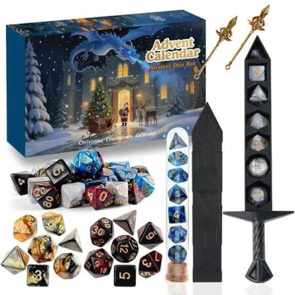 Christmas Advent Calendar 2025,Mystery DND Dice Set Vacation Advent Calendar 24 Days,Surprise D&D Gifts,Suitable for Dungeons and Dragons RPG,MTG