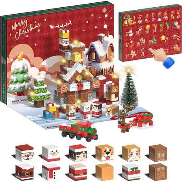 Christmas Advent Calendar, 24 Days Holiday Countdown Calendar Magnetic Christmas House Bricks Building Block Toys Kit, Xmas Gifts for Boy and Girls