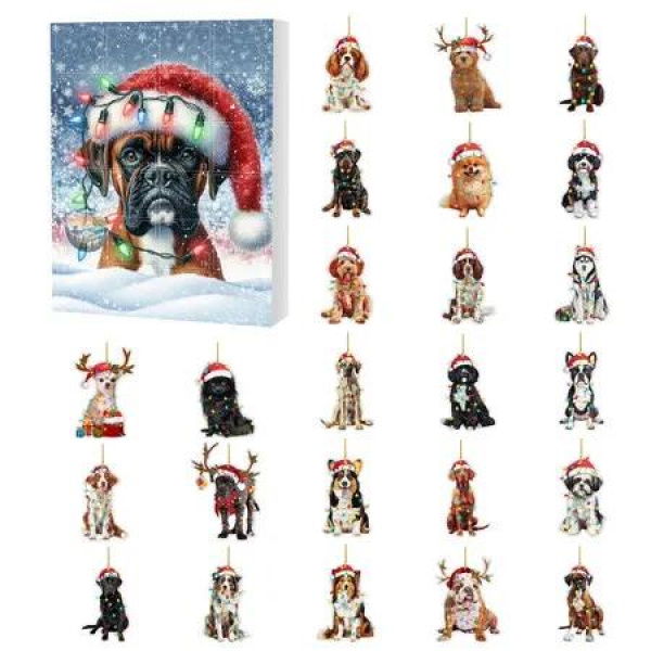 Christmas Advent Calendar for Dogs Countdown with 24 2D Unique Dog Ornaments Holiday Gift Set for Christmas Home Decor Tree Hanging
