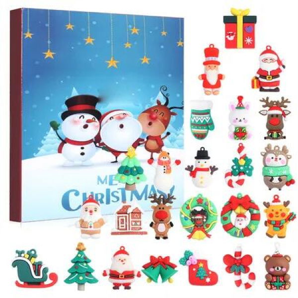 Christmas Advent Calendar Holiday Countdown 3D Collectible Ornaments 24 Day with Festive Figurines Perfect for Home Parties Decor