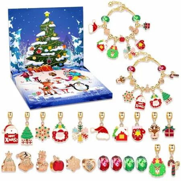 Christmas Advent Calendar Jewelry for Girls 2024 Christmas 24 Days Countdown Calendar Bracelet Making Kit for Xmas Gifts