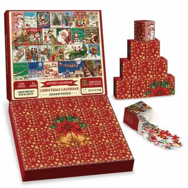 Christmas Advent Calendar Puzzle 1000 Piece,Christmas Countdown Calendar 2025 Jigsaw Puzzle,Holiday Santa Puzzle