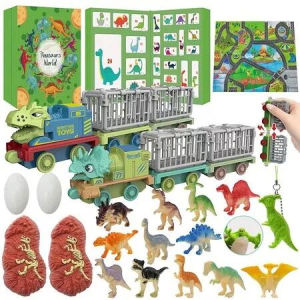 Christmas Advent Calendar, Surprise 24 Days Toys Set with Dino Figure Car Map, Countdown Calendar Creative Gifts for Boys Girls
