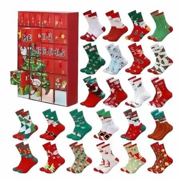 Christmas Advent Calendar with 24 Pairs of Socks 2025 Unisex Socks 24 days Countdown Box Gift for Christmas Party Favor Gift