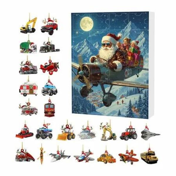 Christmas Advent Calendar with 24 Vehicles,Trains,Planes etc,Vehicles Christmas Pendant Hang For Christmas Tree Decoration