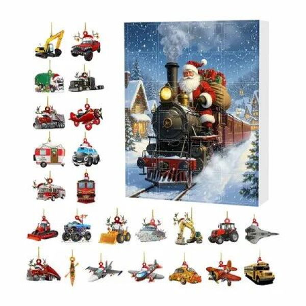 Christmas Advent Calendar with 24 Vehicles,Trains,Planes etc,Vehicles Christmas Pendant Hang For Christmas Tree Decoration