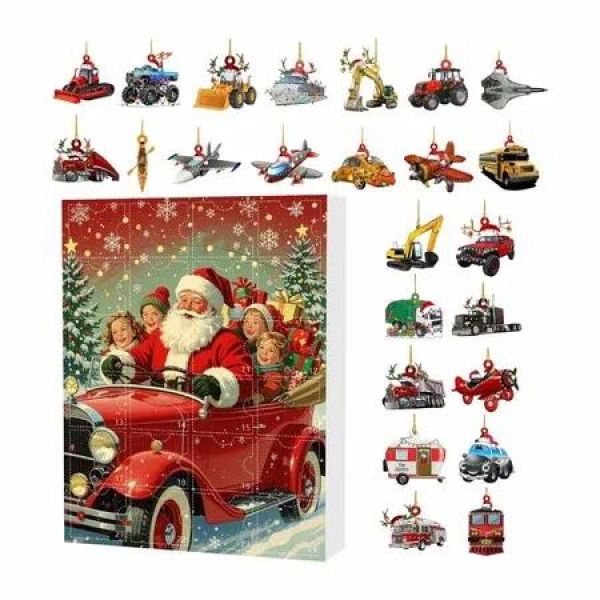 Christmas Advent Calendar with 24 Vehicles,Trains,Planes etc,Vehicles Christmas Pendant Hang For Christmas Tree Decoration