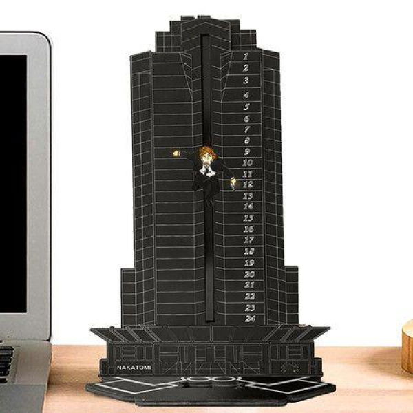 Christmas Advent Calendar,Deadly Advent Calendar,Hans Gruber Dropped Nakatomi Plaza,Tabletop Wooden Ornament Christmas Countdown Calendar (Black)