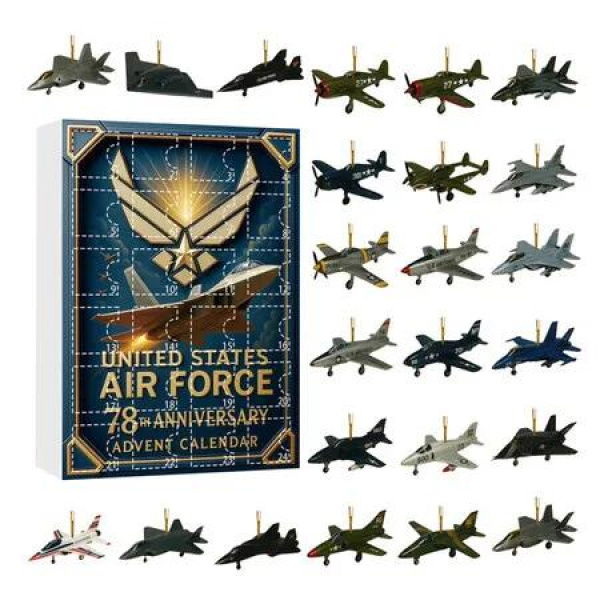 Christmas Aircraft Advent, 2D Acrylic Ornaments Decor and 24 Days Air Force 78th Tree Ornament, Holiday Calendar for Aviation Enthusiasts Collectors
