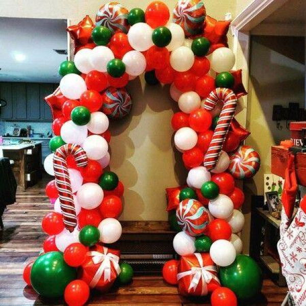 Christmas Balloon Garland Arch Kit Red White Candy Balloons Gift Box Balloons Red Star Balloons