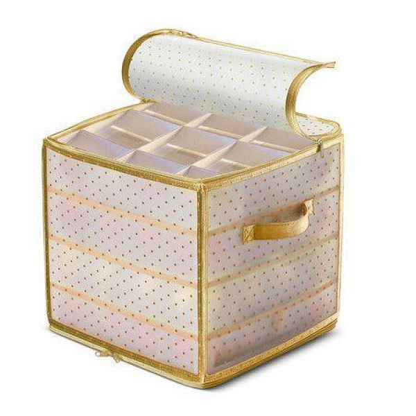 Christmas Baubles Storage Box, Bag Store Up to 64 Baubles, 4 Layered Box, Organizer 30 x 30 x30 cm (Golden)