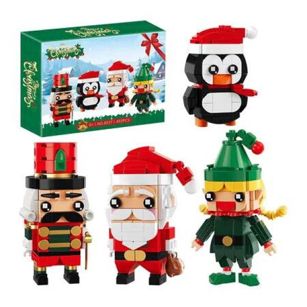 Christmas Building Blocks Santa Claus Nutcracker Elf Penguin Kit for Kids, Xmas Ornaments Bricks Set Figures Toy for Boys Girls 6 up