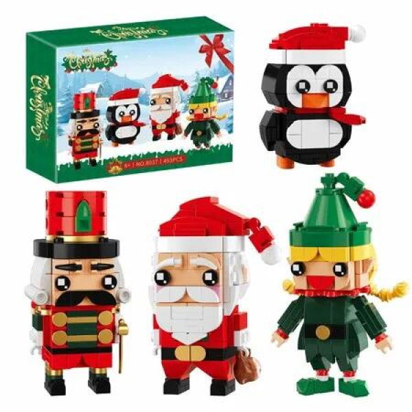 Christmas Building Blocks Santa Claus Nutcracker Elf Penguin Kit for Kids,Xmas Ornaments Bricks Set