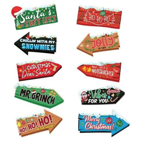 Christmas Cartoon Signage Christmas Decor Direction Sign Lable Christmas Party Paper Sign Set Home Party Garden Outdoor Decorations