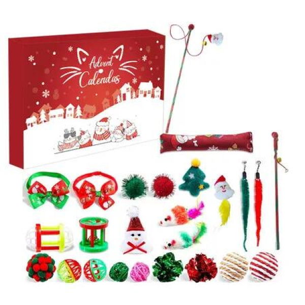 Christmas Cat Toys Blind Box Countdown to Christmas with Catnip Mice Feather Teaser and Ball Bells for Kittens and Cat Lovers