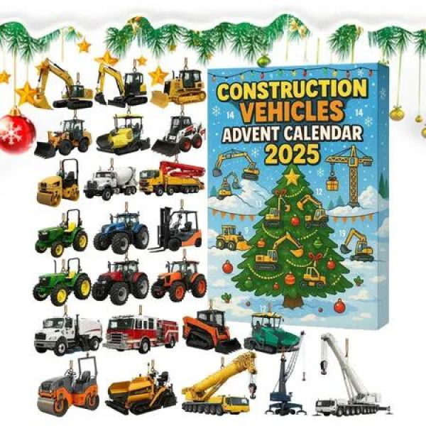 Christmas Construction Vehicles Advent Calendar,24 Days Calendar with Construction Vehicles,Excavator,Bulldozer,For Collectors Vehicle Lovers