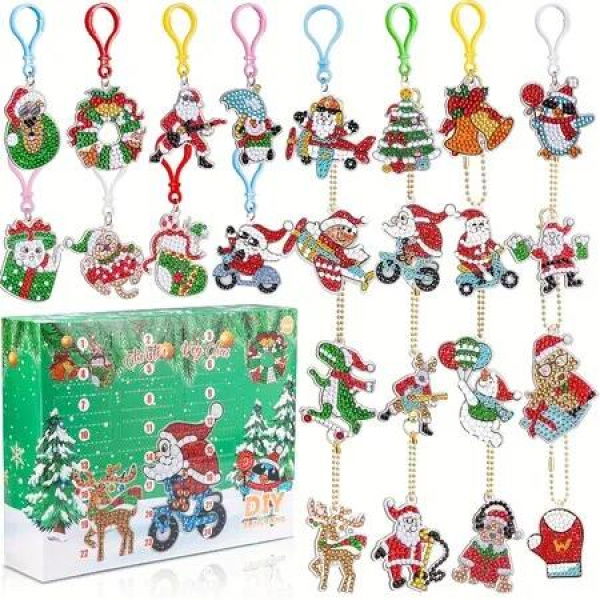 Christmas Countdown Advent Calendar- 24-Day Diamond Painting Craft Kit with Keychain Pendants,Perfect Holiday Gift