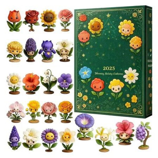 Christmas Countdown Calendar 2025, 2D Flat Acrylic Floral Ornaments with Loop 24-Day Pendant Countdown Set for Holiday Home Decoration