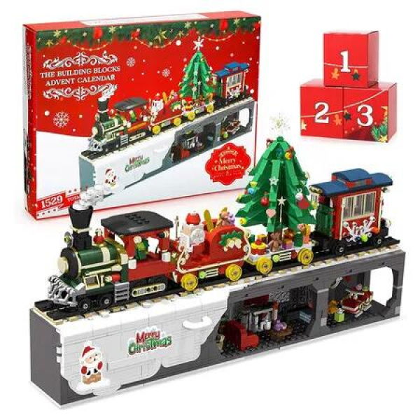 Christmas Countdown Calendar for Kids with 24 Boxes of 1529 PCS Building Bricks Toys, Christmas Decorations Gifts Idea Stocking Stuffers