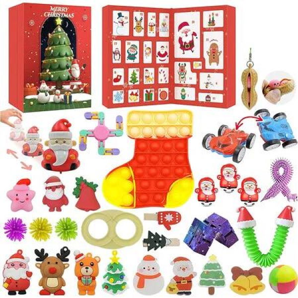 Christmas Countdown Calendar with Sensory Fidget Toys, 24 Days of Surprises Box Christmas Advent Calendar Pressure Relief Toys