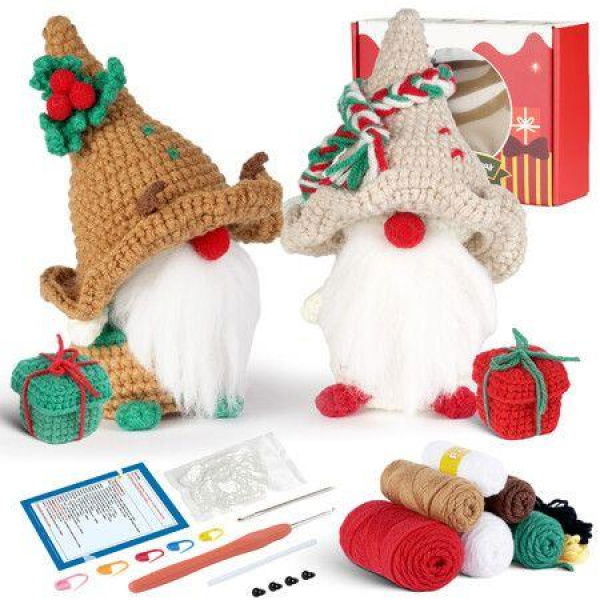 Christmas Crochet Kit for Beginners, Crochet Starter Kit Tutorials, Crochet Kits for Adults and Kids, DIY Craft Supplies, Christmas Gnome Decoration