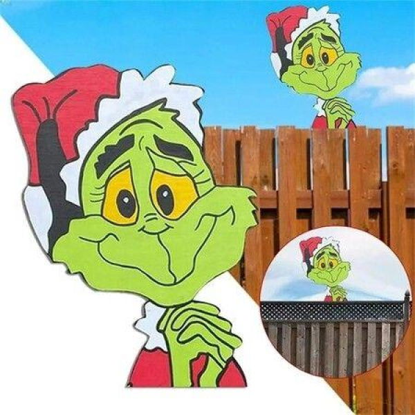 Christmas Decoration Grinch Stealing Sign Grinch Peeping Over Fence Decoration Peeker Garden Outdoor Decor for Garden Lawn Path Yard Patio