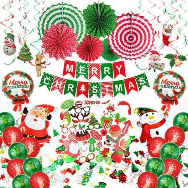 Christmas Decorations Balloon Arch Garland Kit Including Merry Christmas Banner Santa Claus Snowman Christmas Tree Stars