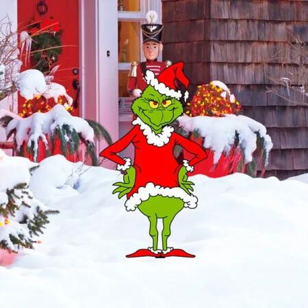 Christmas Decorations Christmas Yard Signs with Stakes, Grinch Decorations for Outdoor Garden Lawn