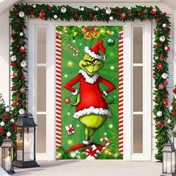 Christmas Decorations Door Cover, Christmas Decorations Wellcome to Porch Sign Backdrop Indoor Outside Door Hanging Banner for Christmas Party Supplies