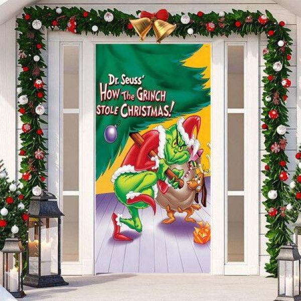 Christmas Decorations Door Cover, Christmas Decorations Wellcome to Porch Sign Backdrop Indoor Outside Door Hanging Banner for Christmas Party Supplies