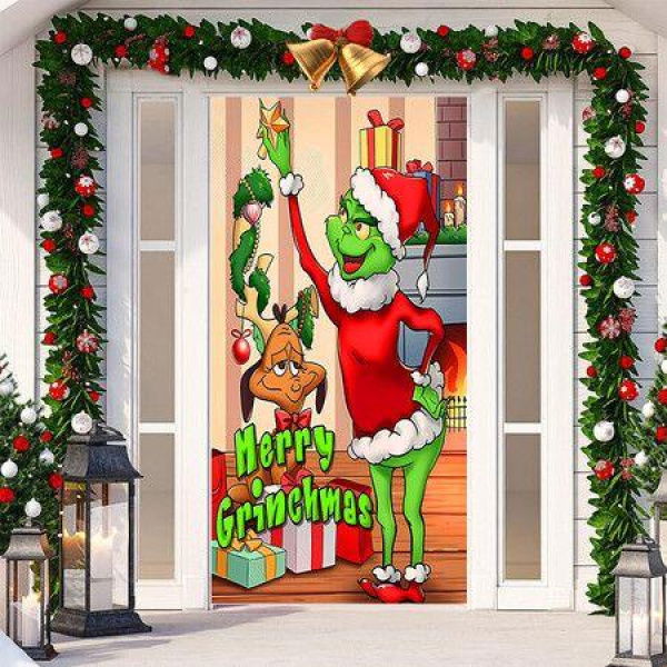 Christmas Decorations Door Cover, Christmas Decorations Wellcome to Porch Sign Backdrop Indoor Outside Door Hanging Banner for Christmas Party Supplies