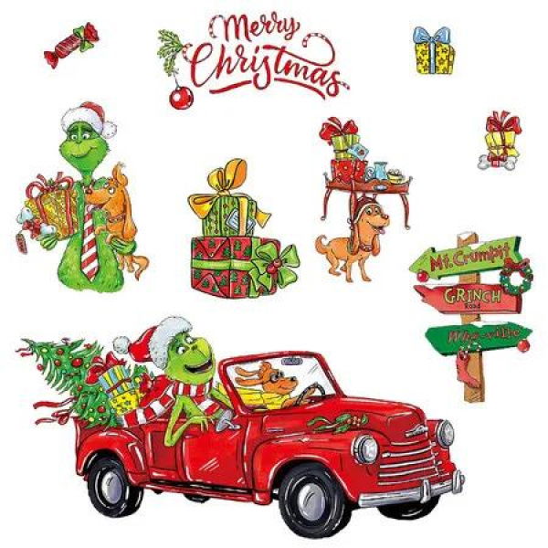 Christmas Decorations Indoor Window Clings, Cute Grinch Wall Window Stickers Decals for Kids Home School Office Winter Decor