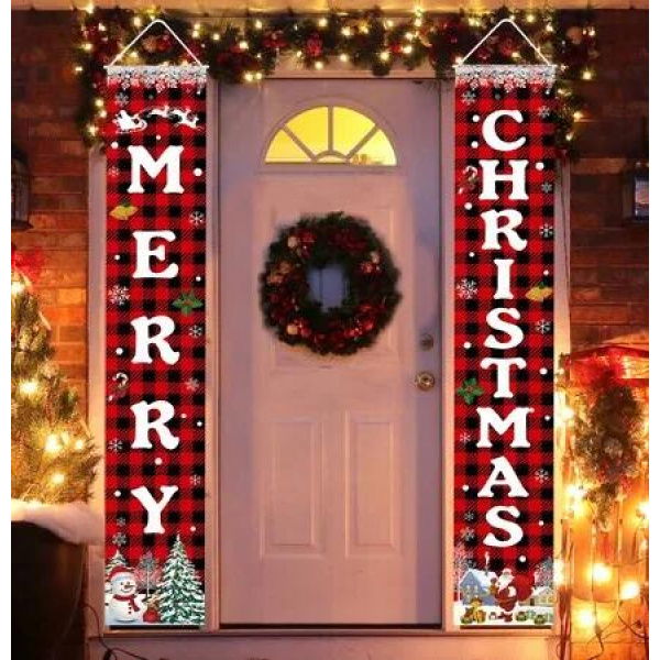 Christmas Decorations Merry Xmas Banner Xmas Porch Door Sign Welcome Banner for Wall Home