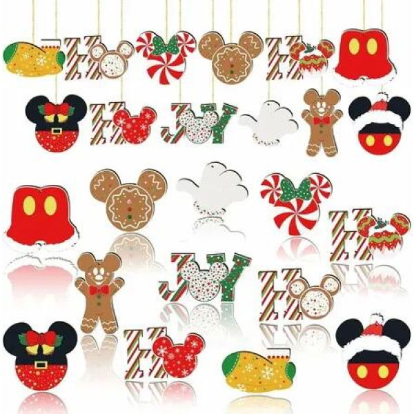 Christmas Decorations Tree Ornaments Set, 24Pcs Wooden Mouse Ornaments for Holiday Christmas Trees Hanging Party Decorations