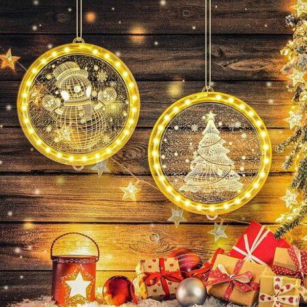 Christmas Decorative 3D Hanging Lights 2 PCS Christmas Window Light Hanging Lighted Window Decorations For Indoor Outdoor Windows Decorations (Snowman Xmas Tree)