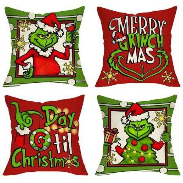 Christmas Decorative Throw Pillow Cover 18 x 18 Set of 4 Xmas Hat Winter Holiday Porch Patio Pillowcase Cushion Case Home Decor