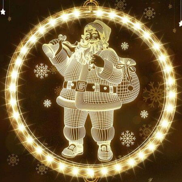 Christmas Decorative Window Light LED 3D Hanging Lights Xmas Decor Windows Christmas Tree Decor Battery Operated String Light For Wall Windows Pathway Patio Bedroom Decor Warm White (Santa Claus)