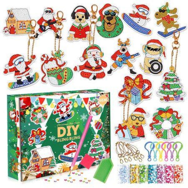 Christmas Diamond Painting Keychain DIY Hanging Diamond Art Kits Diamond Ornaments for Kids Christmas Crafts Family Decor