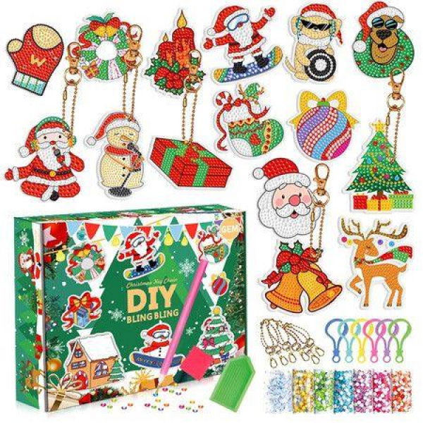 Christmas Diamond Painting Keychain DIY Hanging Diamond Art Kits Diamond Ornaments for Kids Christmas Crafts Family Decor