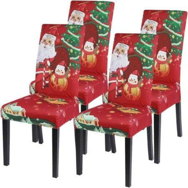 Christmas Dining Room Chair Covers Set Of 4 Stretch Xmas Chair Slipcovers Protector Spandex Washable Kitchen Parsons Chair Cover For Dining Room Christmas Decor Holiday Party (Santa Claus)