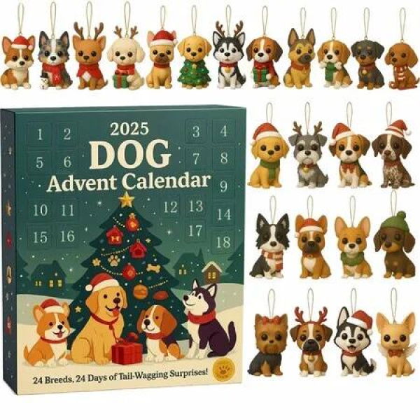Christmas Dog Advent Calendar,24 Days Holiday Countdown Calendar Box Tree Ornaments Charm,Christmas Gift