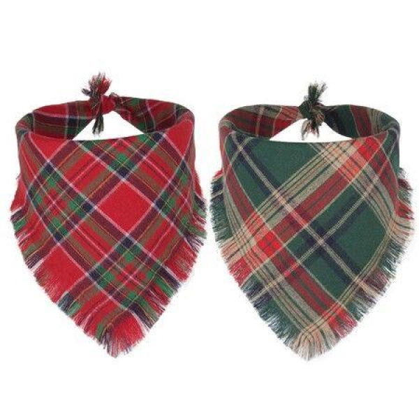 Christmas Dog Bandanas with Tassels Edges,Stylish Plaid Dog Christmas Scarf Bib,Multiple Sizes Offered,Plaid Bandanas for Medium Large Dogs (Large,Christmas)