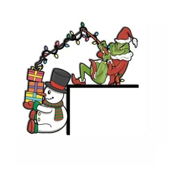 Christmas Door Corner Decoration,Grinch Top Door Frame,Christmas Frame Decoration with Double-sided Tape,Wooden Front Christmas Decoration for Home