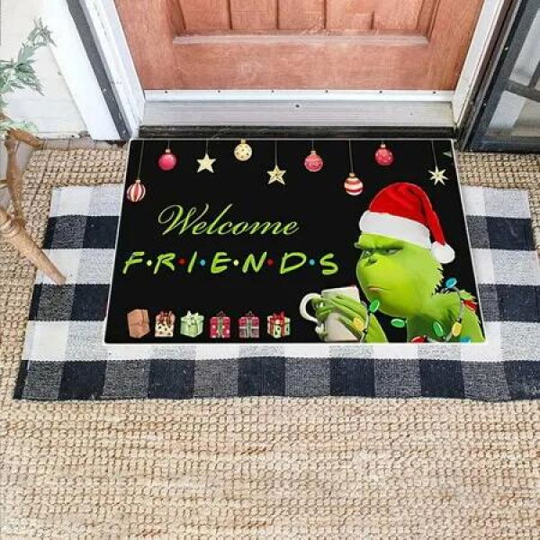 Christmas Doormat Grinch Plaid Washable Non-Slip Front Door Indoor Outdoor Holiday Decor Festive
