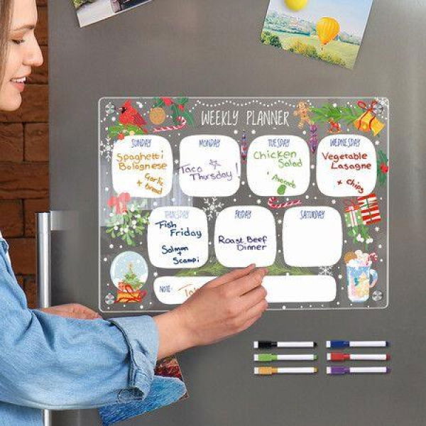 Christmas Dry-erase Magnetic Whiteboard For Fridge Magnets Erasable Weekly Planner Drawing Board Magnetic Bulletin Board Monthly Calendar Size 29.7*21CM.