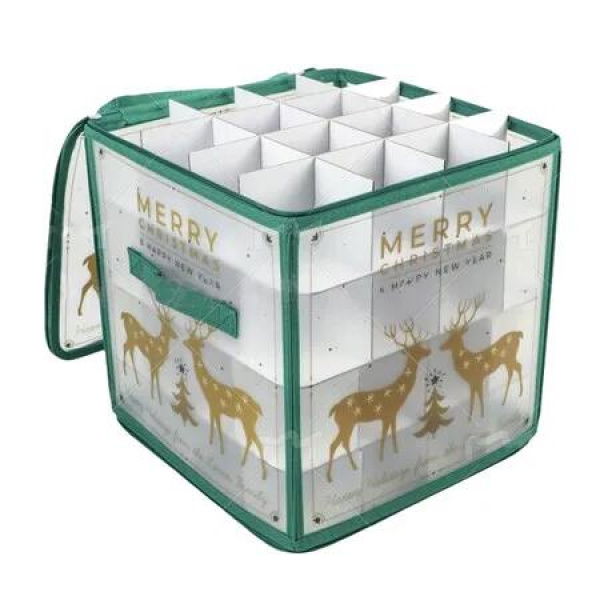 Christmas Elk Style 30x30x30cm Christmas Ball Storage Box 64 Compartment Zippered Cube For Christmas Ornaments Storage