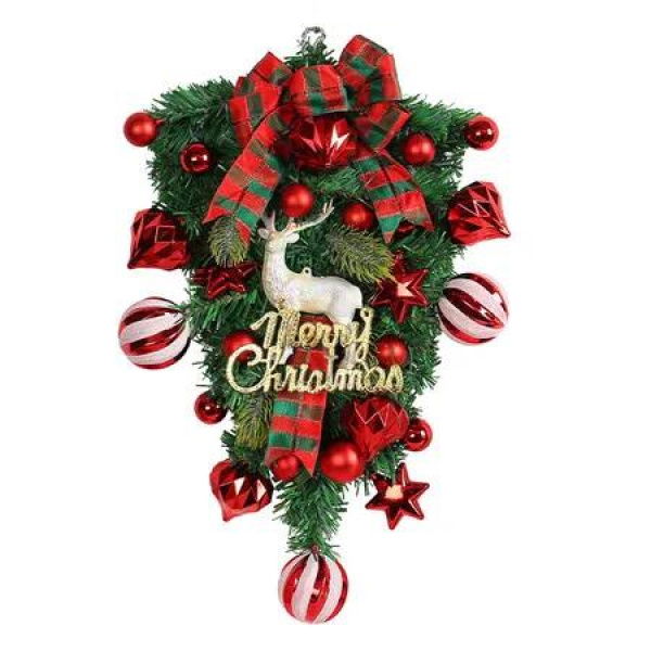 Christmas Elk Upside Down Tree with Red Fruit Outdoor Patio Decorations for Holiday Parties