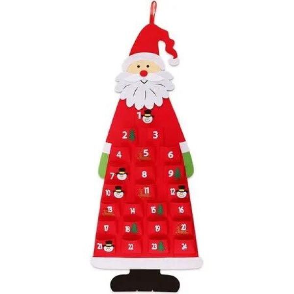 Christmas Felt Advent Calendar Hanging Fabric Santa Claus Self Filling Decor Bag (Red)