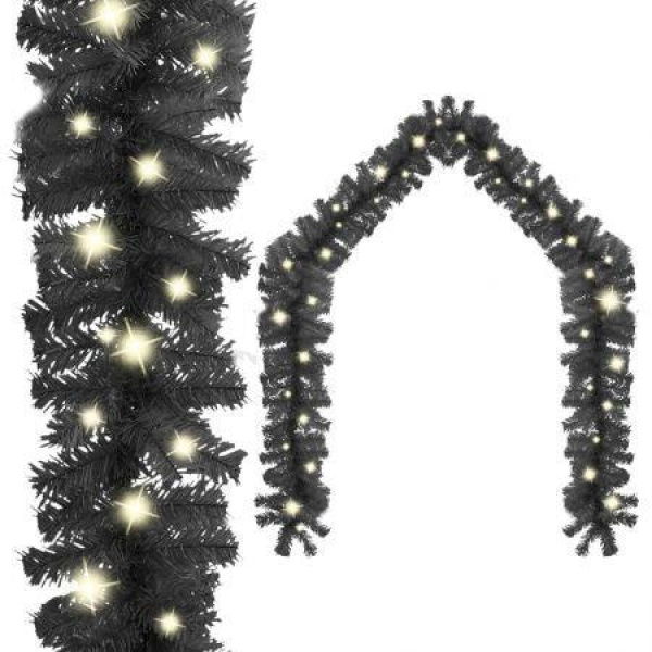 Christmas Garland With LED Lights 10 M Black